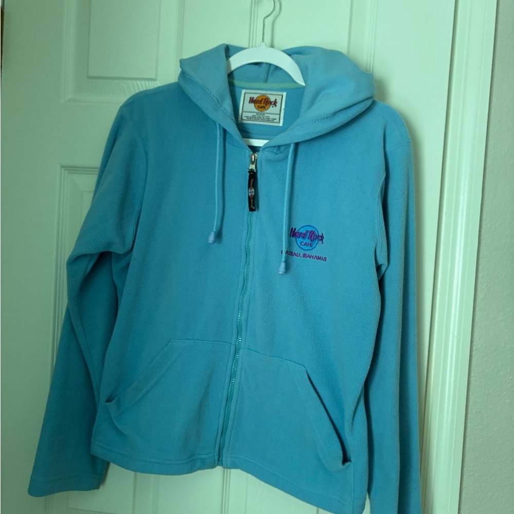 Hard Rock Cafe Nassau Bahamas Blue Zip-Up Hoodie signature jacket size medium